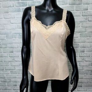 Vintage 70s OLGA Nude Camisole Tank Top L Nylon Lace Trim Style 925
